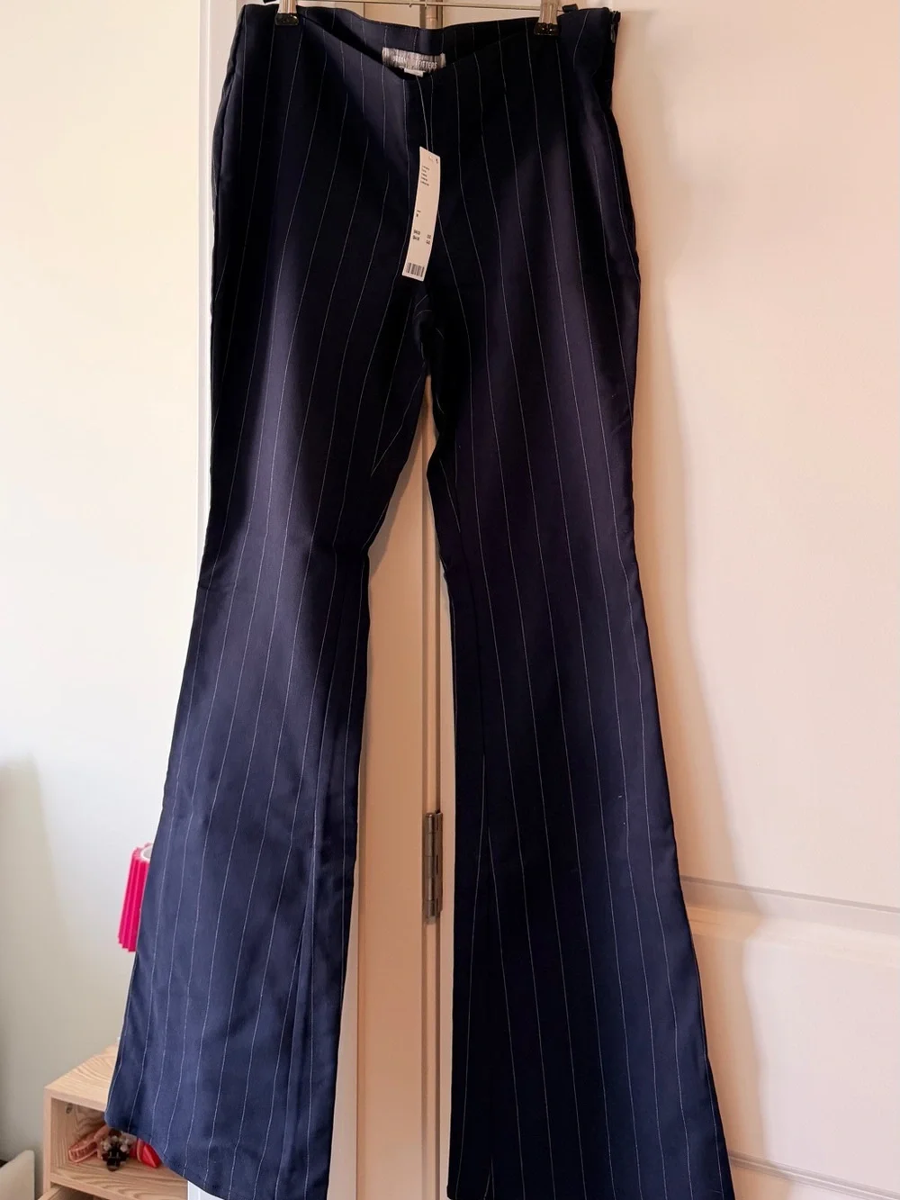 Urban Outfitters Navy Pinstripe Low Flare Trousers